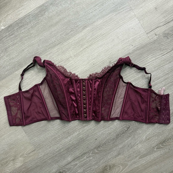 Victoria's Secret Lace Unlined Non Wired Corset Bra Top Burgundy Size Mesh Small - Picture 5 of 9